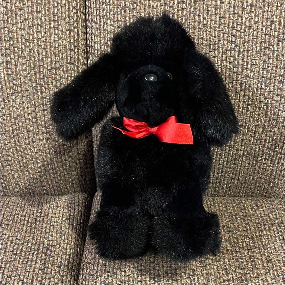 Kellytoy Black Plush poodle Toy with Red Bow